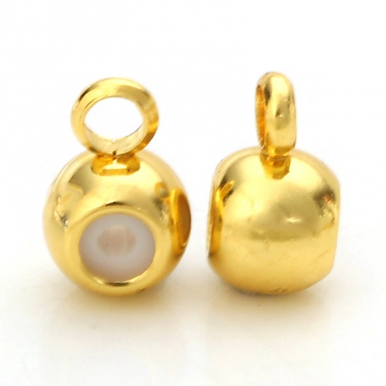 Picture of 10 PCs Brass Rubber Stopper Slider Adjustable Beads Round 18K Gold Plated With Loop 5mm x 3mm