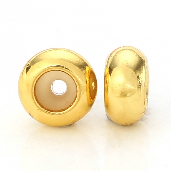 Picture of 10 PCs Brass Rubber Stopper Slider Adjustable Beads Flat Round 5mm Dia.