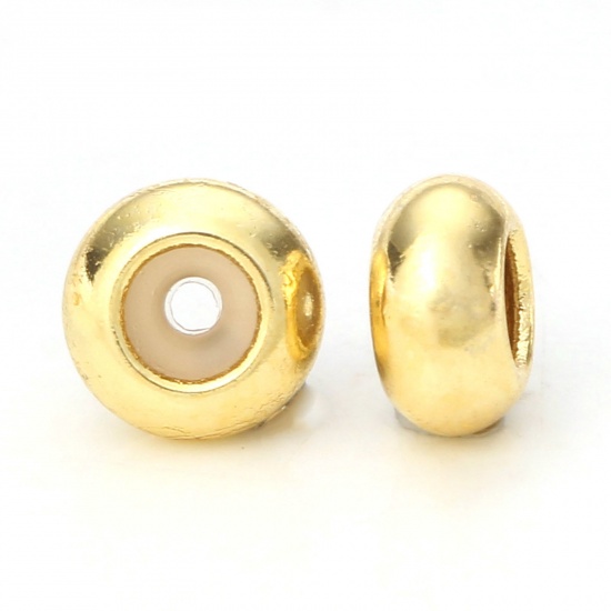 Picture of 10 PCs Brass Rubber Stopper Slider Adjustable Beads Flat Round 5mm Dia.