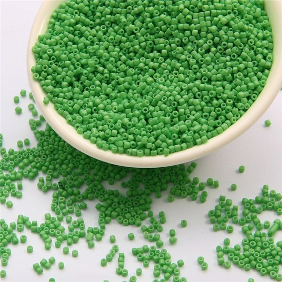 Immagine di 10 Grammi Perle di Semi Vetro Cilindrico Erba Verde Opaco Per 2mm Dia., Foro:Circa 0.8mm