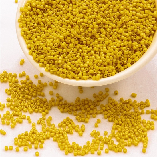 Picture of 10 Grams Glass Delica Seed Beads Round Bugle Yellow Opaque About 2mm Dia., Hole: Approx 0.8mm