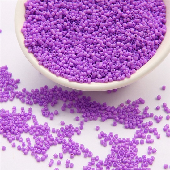 Picture of 10 Grams Glass Delica Seed Beads Round Bugle Purple Opaque About 2mm Dia., Hole: Approx 0.8mm