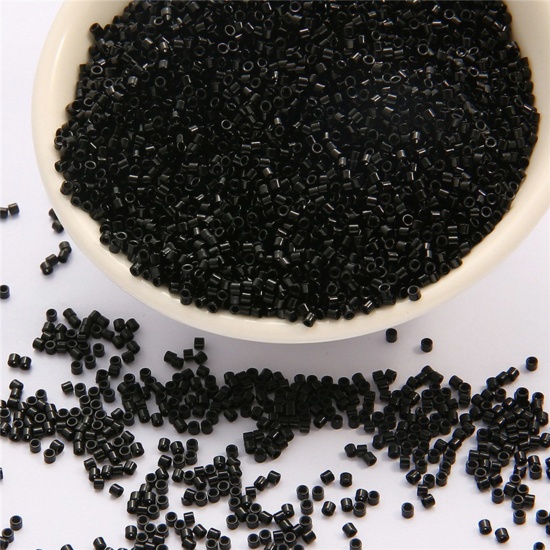 Picture of 10 Grams Glass Delica Seed Beads Round Bugle Black Opaque About 2mm Dia., Hole: Approx 0.8mm
