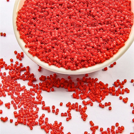 Immagine di 10 Grammi Perle di Semi Vetro Cilindrico Rosso Opaco Per 2mm Dia., Foro:Circa 0.8mm
