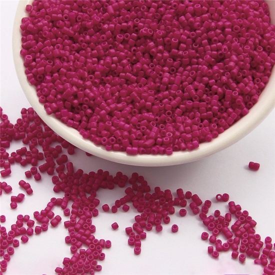 Picture of 10 Grams Glass Delica Seed Beads Round Bugle Fuchsia Opaque About 2mm Dia., Hole: Approx 0.8mm