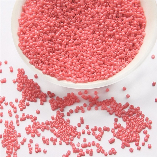 Picture of 10 Grams Glass Delica Seed Beads Round Bugle Dark Pink Opaque About 2mm Dia., Hole: Approx 0.8mm