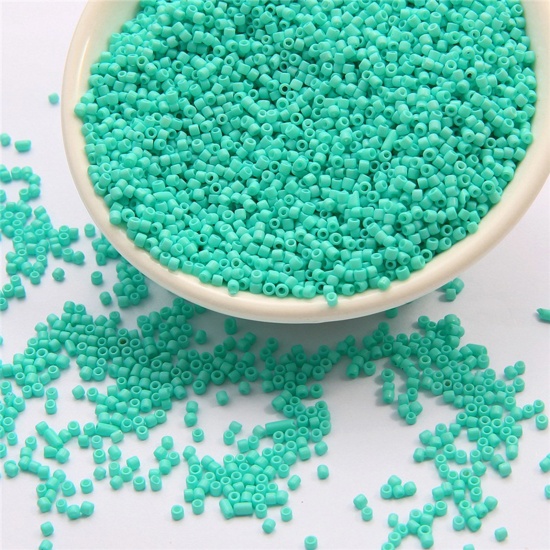 Picture of 10 Grams Glass Delica Seed Beads Round Bugle Lake Green Opaque About 2mm Dia., Hole: Approx 0.8mm