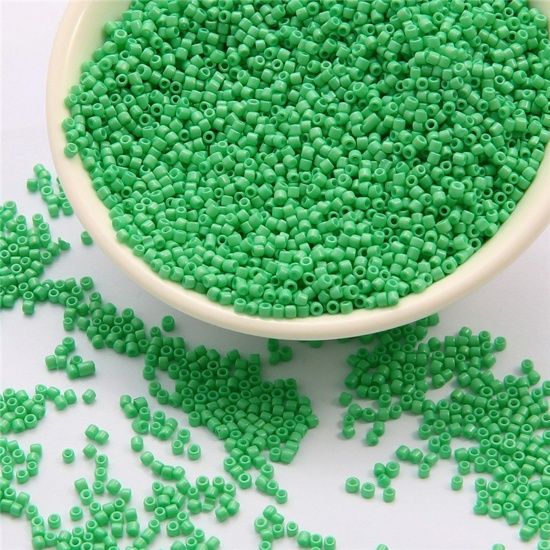 Picture of 10 Grams Glass Delica Seed Beads Round Bugle Green Opaque About 2mm Dia., Hole: Approx 0.8mm