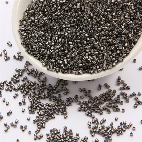 Picture of 10 Grams Glass Delica Seed Beads Round Bugle Gray Opaque About 2mm Dia., Hole: Approx 0.8mm