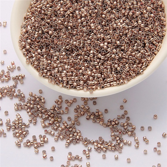 Picture of 10 Grams Glass Delica Seed Beads Round Bugle Rose Gold Opaque About 2mm Dia., Hole: Approx 0.8mm