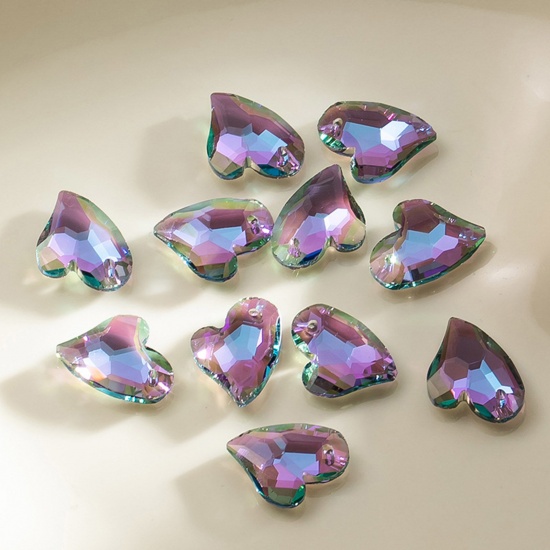 Picture of 1 Packet ( 12 PCs/Packet) Glass AB Rainbow Color Aurora Borealis Charms Heart Multicolor Faceted 17mm x 14mm