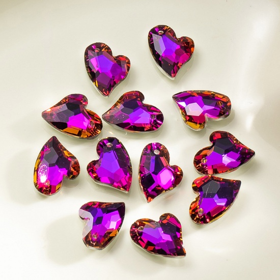 Picture of 1 Packet ( 12 PCs/Packet) Glass AB Rainbow Color Aurora Borealis Charms Heart Multicolor Faceted 17mm x 14mm