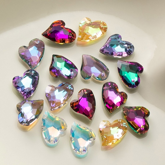 Immagine di 1 Packet(12PCS/Packet) Glass AB Rainbow Color Aurora Borealis Charms Heart At Random Mixed Color Faceted 17mm x 14mm