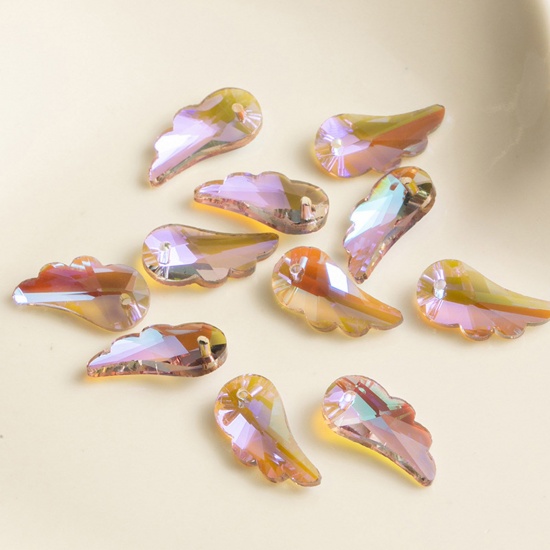 Picture of 1 Packet ( 12 PCs/Packet) Glass AB Rainbow Color Aurora Borealis Charms Wing Multicolor Faceted 20mm x 10mm