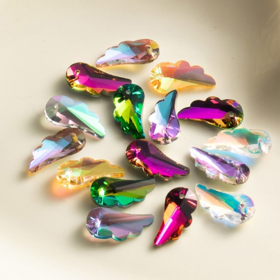 Immagine di 1 Pacchetto ( 12 Pz/Serie) Vetro AB Arcobaleno colore Aurora Borealis Ciondoli Ali A Colori Misti Casuali Sezione 20mm x 10mm