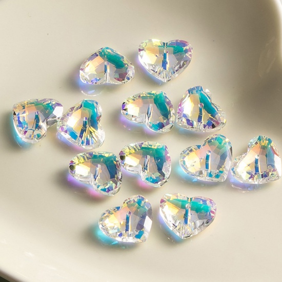 Bild von 1 Packet(12PCS/Packet) Glass AB Rainbow Color Aurora Borealis Charms Heart Multicolor Faceted 18mm x 18mm