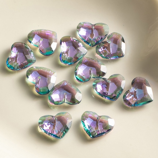 Picture of 1 Packet ( 12 PCs/Packet) Glass AB Rainbow Color Aurora Borealis Charms Heart Multicolor Faceted 18mm x 18mm