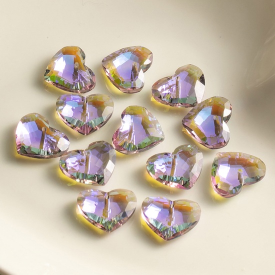 Picture of 1 Packet ( 12 PCs/Packet) Glass AB Rainbow Color Aurora Borealis Charms Heart Multicolor Faceted 18mm x 18mm