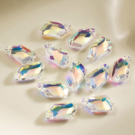 Picture of 1 Packet ( 12 PCs/Packet) Glass AB Rainbow Color Aurora Borealis Charms Irregular Multicolor Faceted 18mm x 11mm