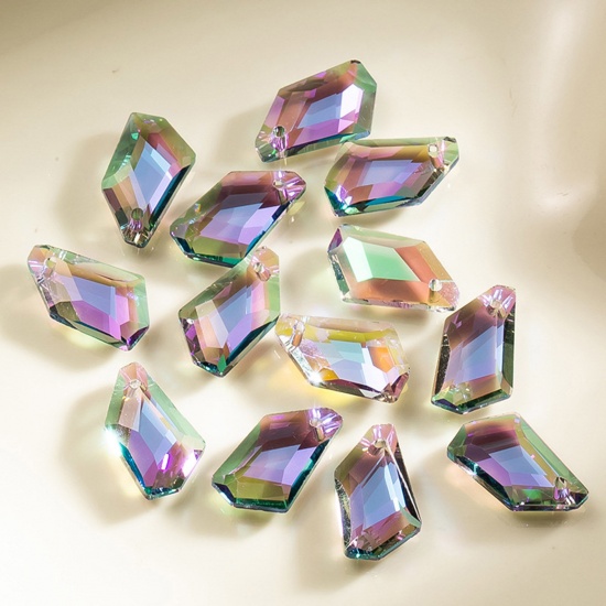 Picture of 1 Packet ( 12 PCs/Packet) Glass AB Rainbow Color Aurora Borealis Charms Irregular Multicolor Faceted 18mm x 11mm