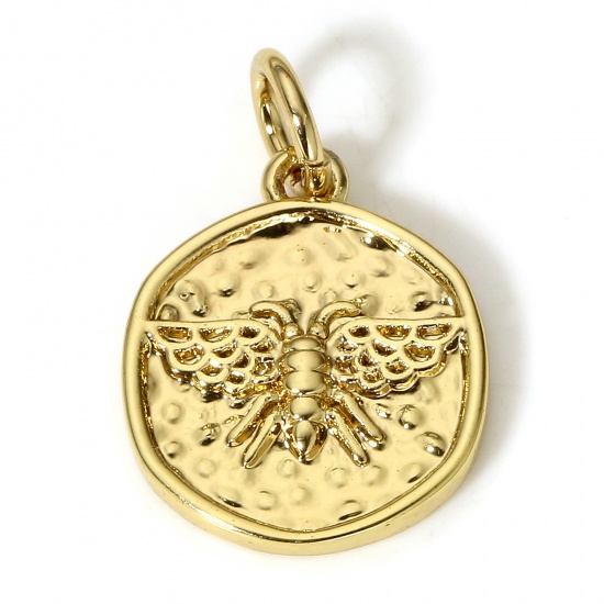Picture of 1 Piece Brass Insect Charms 18K Real Gold Plated Irregular Bee 17mm x 12mm