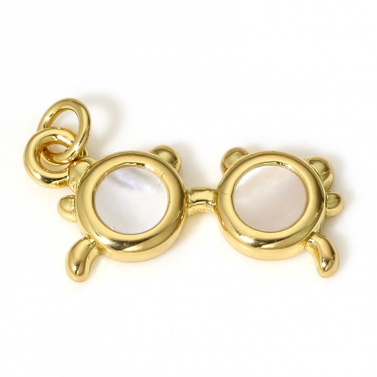 Picture of 1 Piece Natural Shell & Brass College Jewelry Charms 18K Real Gold Plated Eyeglasses 18mm x 12mm