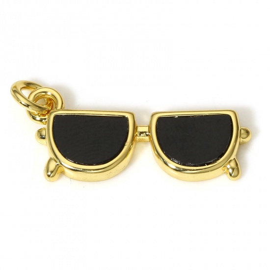 Picture of 1 Piece Natural Shell & Brass College Jewelry Charms 18K Real Gold Plated Eyeglasses 20mm x 12mm