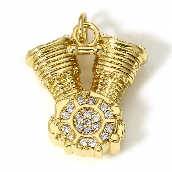 Picture of 1 Piece Brass Micro Pave Charms 18K Real Gold Plated Telescope Clear Cubic Zirconia 23mm x 17mm