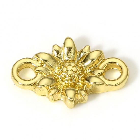 Picture of 1 Piece Brass Connectors Charms Pendants Daisy Flower 18K Real Gold Plated 18.5mm x 12mm