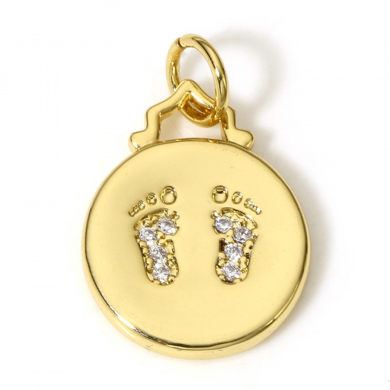 Immagine di 1 Pz Ottone Festa Della Mamma Charms Tondo 18K Vero Oro Placcato Piede Micro Spianare Trasparente Cubic Zirconiae 19mm x 12mm