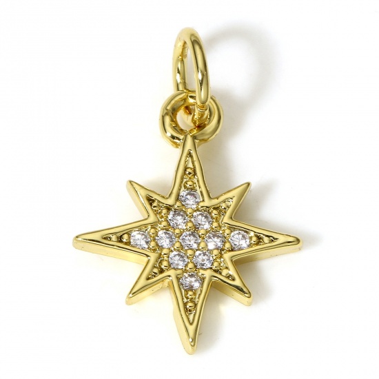 Immagine di 1 Pz Ottone Galassia Charms Stella 18K Vero Oro Placcato Micro Spianare Trasparente Cubic Zirconiae 18mm x 12mm