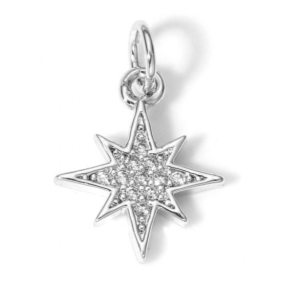 Immagine di 1 Pz Ottone Galassia Charms Stella Vero Platino Placcato Micro Spianare Trasparente Cubic Zirconiae 18mm x 12mm