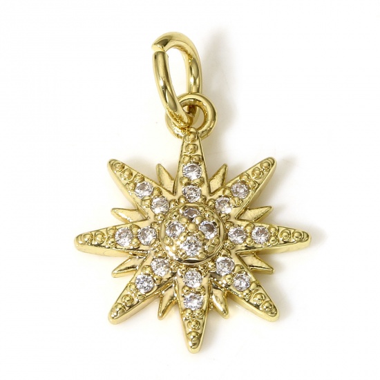 Immagine di 1 Pz Ottone Galassia Charms Stella 18K Vero Oro Placcato Micro Spianare Trasparente Cubic Zirconiae 18mm x 12.5mm