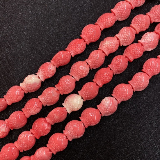 Immagine di 10 Pz Corallo ( Sintetico ) Perline per la Creazione di Gioielli con Ciondoli Fai-da-te Pesce Arancione Rossastro Come 12mm x 14mm
