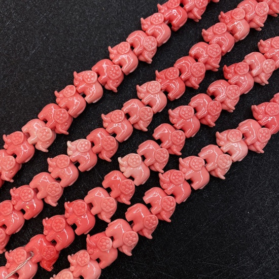 Immagine di 10 Pz Corallo ( Sintetico ) Perline per la Creazione di Gioielli con Ciondoli Fai-da-te Elefante Arancione Rossastro Come 15mm Dia.