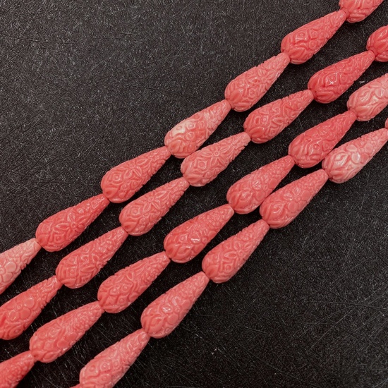 Immagine di 10 Pz Corallo ( Sintetico ) Perline per la Creazione di Gioielli con Ciondoli Fai-da-te Goccia Arancione Rossastro Come 9mm x 20mm