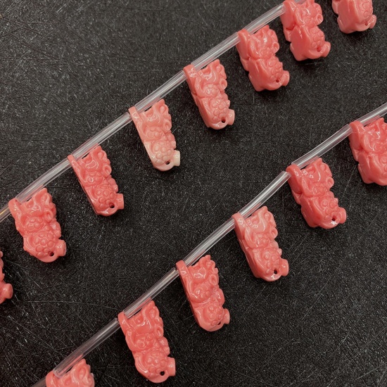 Immagine di 10 Pz Corallo ( Sintetico ) Perline per la Creazione di Gioielli con Ciondoli Fai-da-te Bestia Cinese Pi Xiu Arancione Rossastro Come 10mm x 19mm