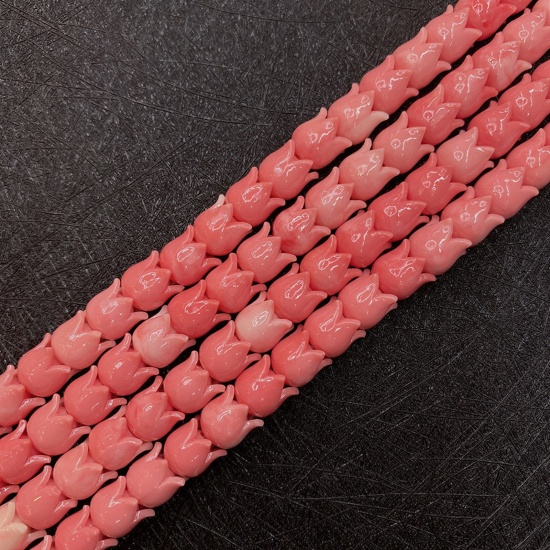 Immagine di 10 Pz Corallo ( Sintetico ) Perline per la Creazione di Gioielli con Ciondoli Fai-da-te Fiore Arancione Rossastro Come 8mm Dia.