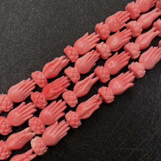 Immagine di 10 Pz Corallo ( Sintetico ) Perline per la Creazione di Gioielli con Ciondoli Fai-da-te Mani Arancione Rossastro Come 26mm x 15mm