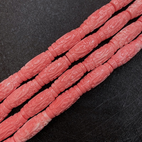 Immagine di 10 Pz Corallo ( Sintetico ) Perline per la Creazione di Gioielli con Ciondoli Fai-da-te Cilindrico Arancione Rossastro Come 35mm x 13mm