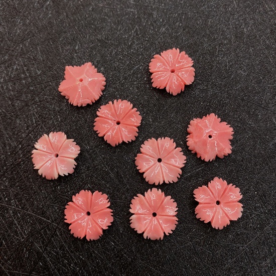 Immagine di 10 Pz Corallo ( Sintetico ) Perline per la Creazione di Gioielli con Ciondoli Fai-da-te Fiore Arancione Rossastro Come 12mm Dia.