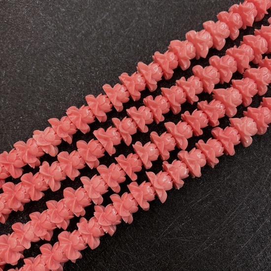 Immagine di 10 Pz Corallo ( Sintetico ) Perline per la Creazione di Gioielli con Ciondoli Fai-da-te Fiore Di Loto Arancione Rossastro Come 19mm Dia.