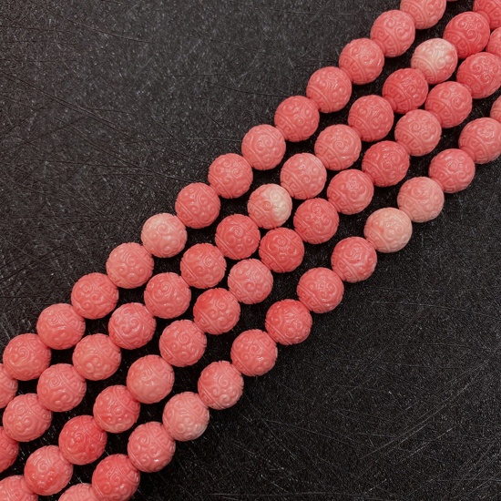 Immagine di 10 Pz Corallo ( Sintetico ) Perline per la Creazione di Gioielli con Ciondoli Fai-da-te Palla Arancione Rossastro Come 8mm Dia.