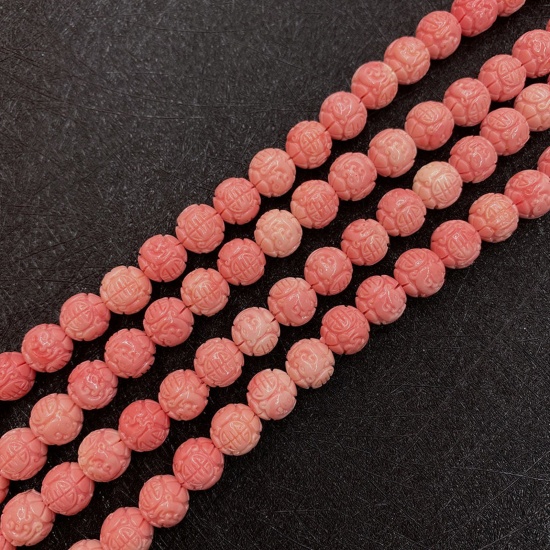 Immagine di 10 Pz Corallo ( Sintetico ) Perline per la Creazione di Gioielli con Ciondoli Fai-da-te Palla Arancione Rossastro Come 9mm Dia.