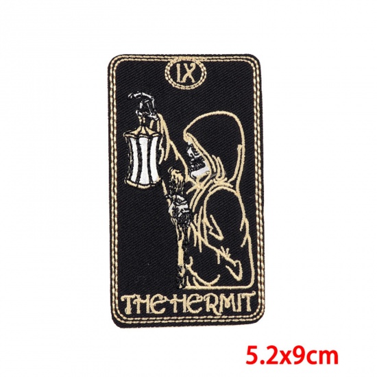 Picture of 1 Piece Polyester Tarot Iron On Patches Appliques (With Glue Back) DIY Sewing Craft Clothing Decoration Black Rectangle 9cm x 5.2cm