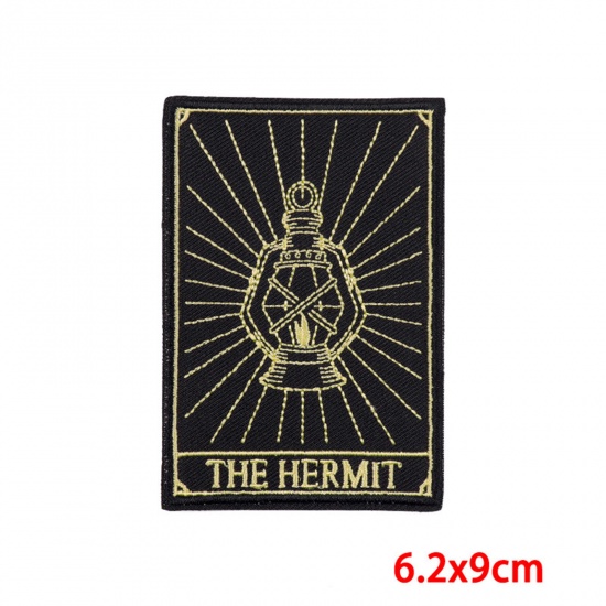Picture of 1 Piece Polyester Tarot Iron On Patches Appliques (With Glue Back) DIY Sewing Craft Clothing Decoration Black Rectangle Lamp 9cm x 6.2cm