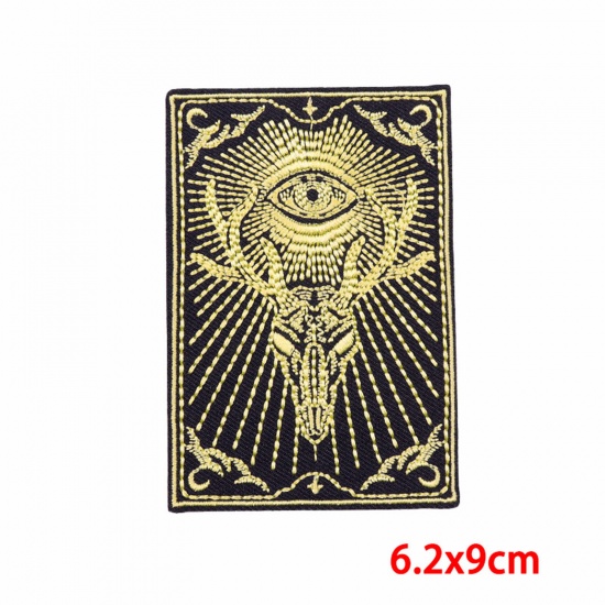 Picture of 1 Piece Polyester Tarot Iron On Patches Appliques (With Glue Back) DIY Sewing Craft Clothing Decoration Black Rectangle Deer 9cm x 6.2cm