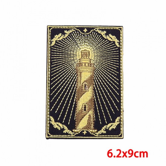 Picture of 1 Piece Polyester Tarot Iron On Patches Appliques (With Glue Back) DIY Sewing Craft Clothing Decoration Black Rectangle 9cm x 6.2cm