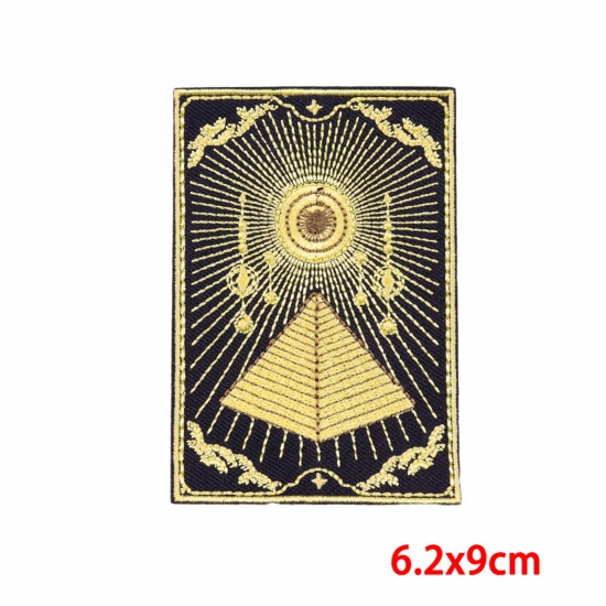 Picture of 1 Piece Polyester Tarot Iron On Patches Appliques (With Glue Back) DIY Sewing Craft Clothing Decoration Black Pyramid 9cm x 6.2cm
