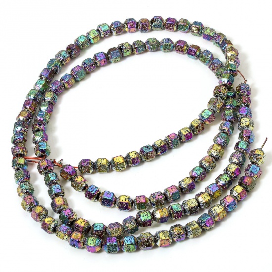 Image de 1 Enfilade (Env. 62 Pcs/Enfilade) Perles pour DIY Fabrication de Bijoux de Charme en Hématite （ Naturel ） Polygone Plaqué de Couleur Arc-en-ciel Métallique 7mm x 6mm, Trou: env. 0.8mm, 40cm long